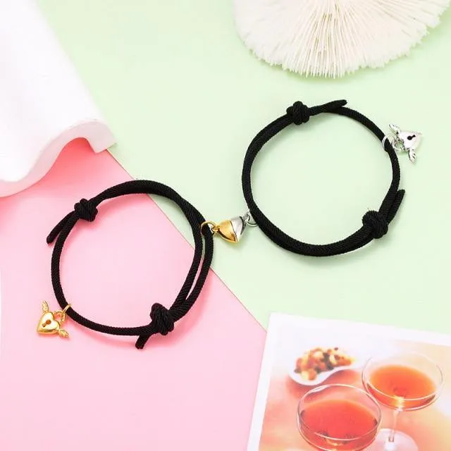 Stainless Steel Heart Pendant Charm Couple Magnetic Bracelets
