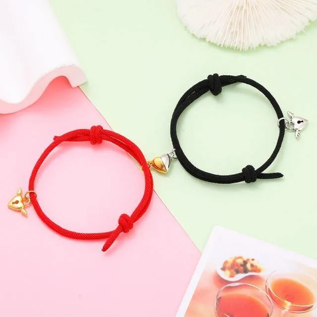 Stainless Steel Heart Pendant Charm Couple Magnetic Bracelets