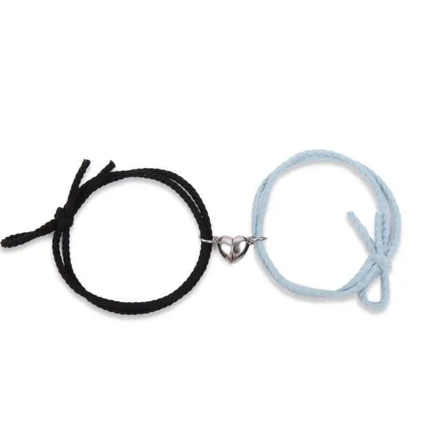 Stainless Steel Heart Pendant Charm Couple Magnetic Bracelets