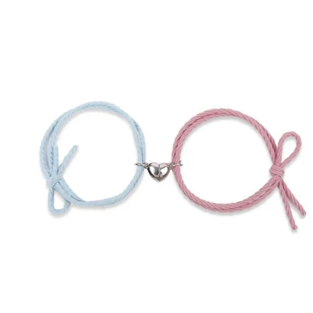 Stainless Steel Heart Pendant Charm Couple Magnetic Bracelets