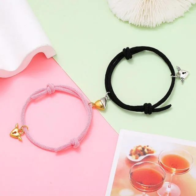 Stainless Steel Heart Pendant Charm Couple Magnetic Bracelets