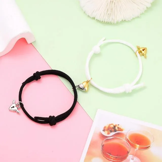 Stainless Steel Heart Pendant Charm Couple Magnetic Bracelets