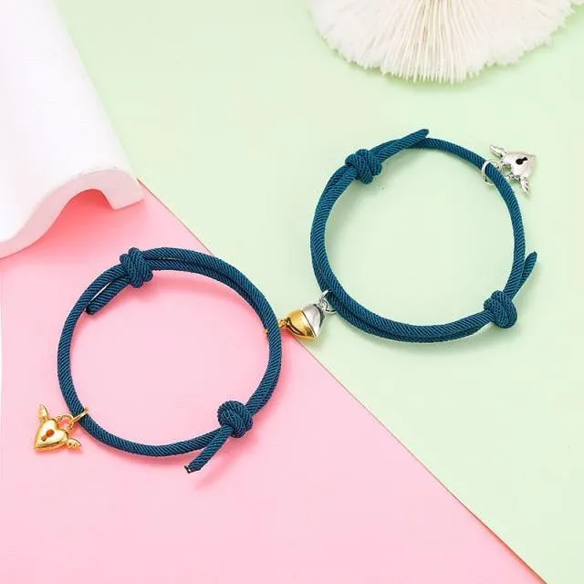 Stainless Steel Heart Pendant Charm Couple Magnetic Bracelets