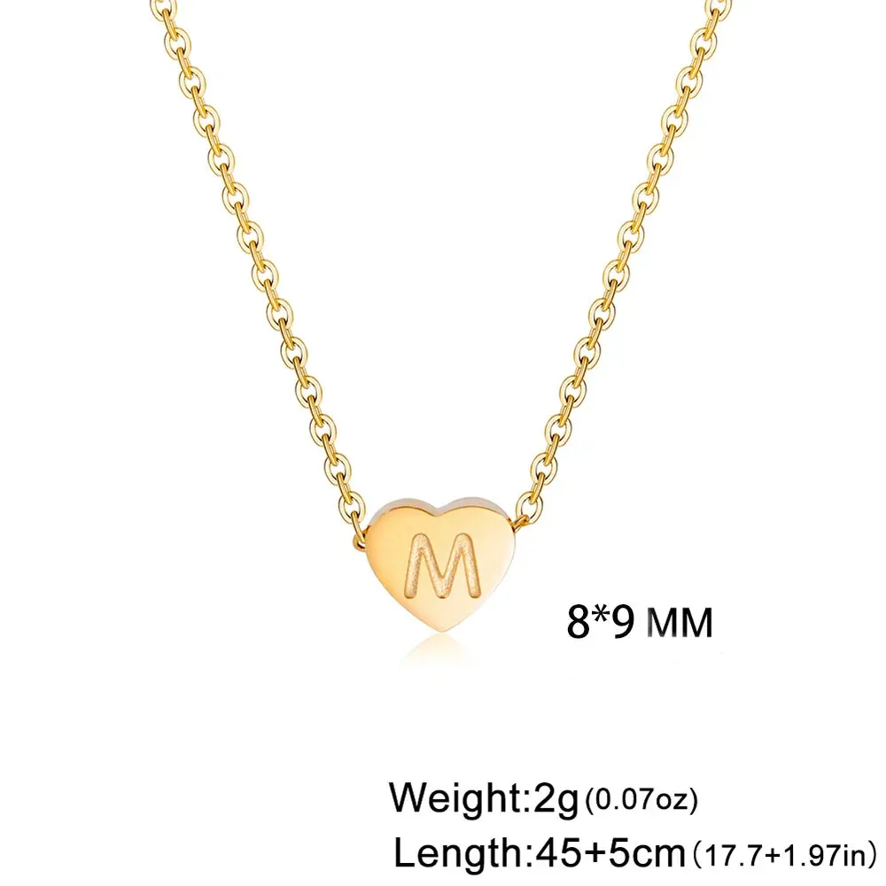 Stainless Steel Initial Letter Heart Pendant Necklaces for Women Choker Chain Jewelry Birthday Mother's Day