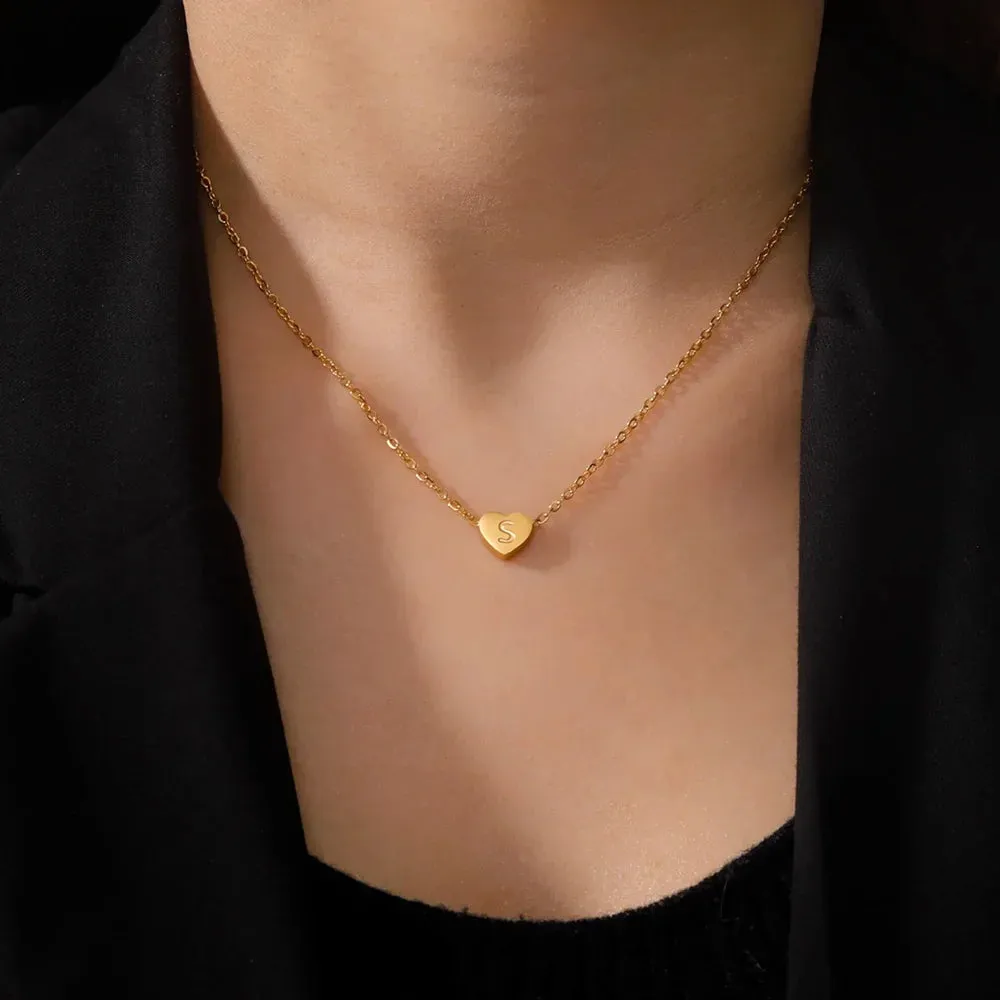 Stainless Steel Initial Letter Heart Pendant Necklaces for Women Choker Chain Jewelry Birthday Mother's Day