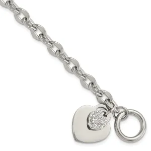 Stainless Steel Polished Two Hearts with CZ 7.5in Toggle Bracelet