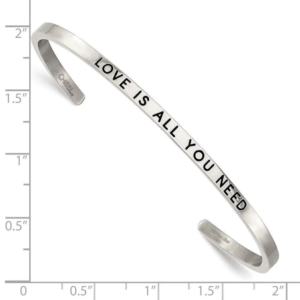 Stainless Steel Polished w/Enamel/Crystal ALL YOU NEED 3mm Cuff Bangle