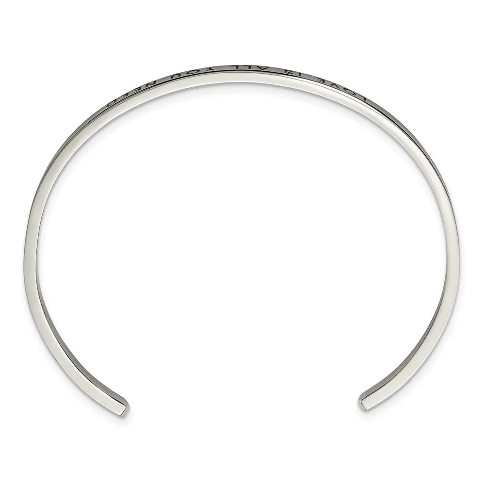 Stainless Steel Polished w/Enamel/Crystal ALL YOU NEED 3mm Cuff Bangle