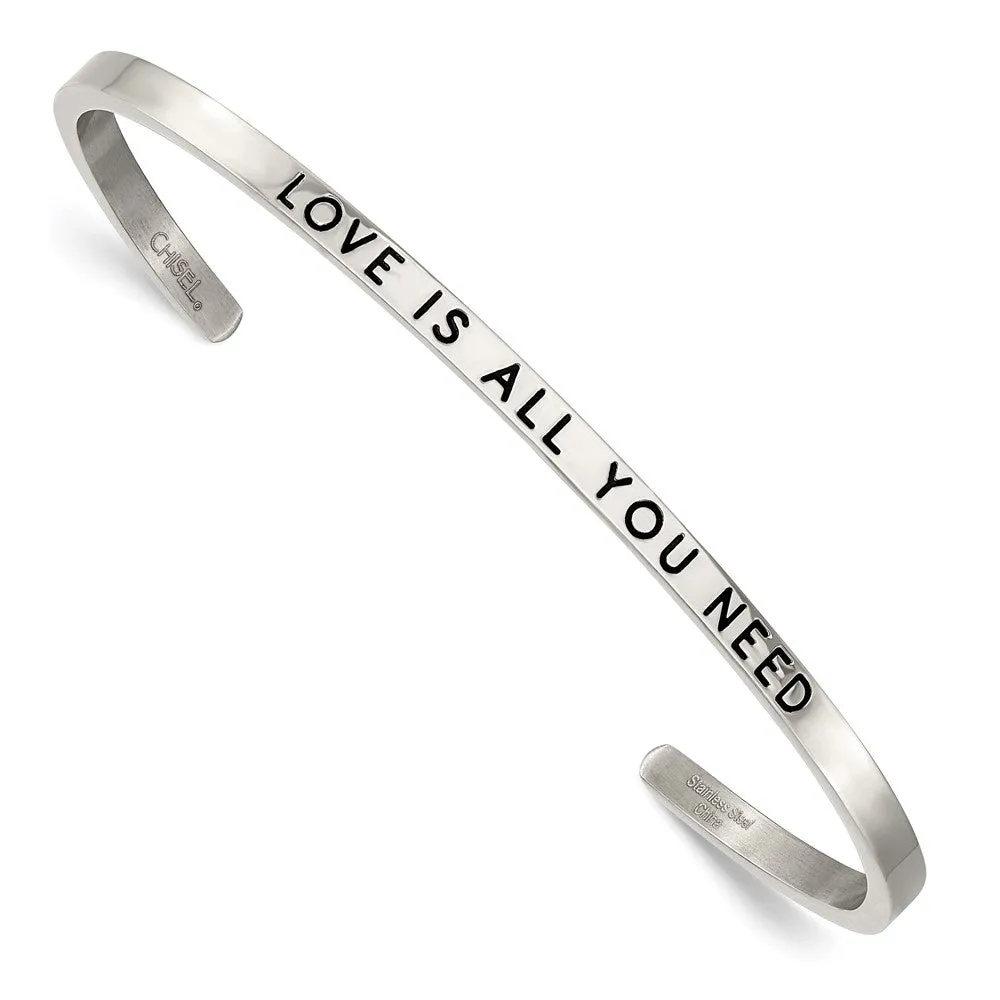 Stainless Steel Polished w/Enamel/Crystal ALL YOU NEED 3mm Cuff Bangle