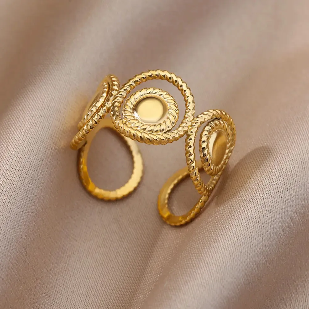 Stainless Steel Rings For Women Men Gold Color Open Gothic Geometric Ring Female Male Fashion Engagement Wedding Party Jewelry