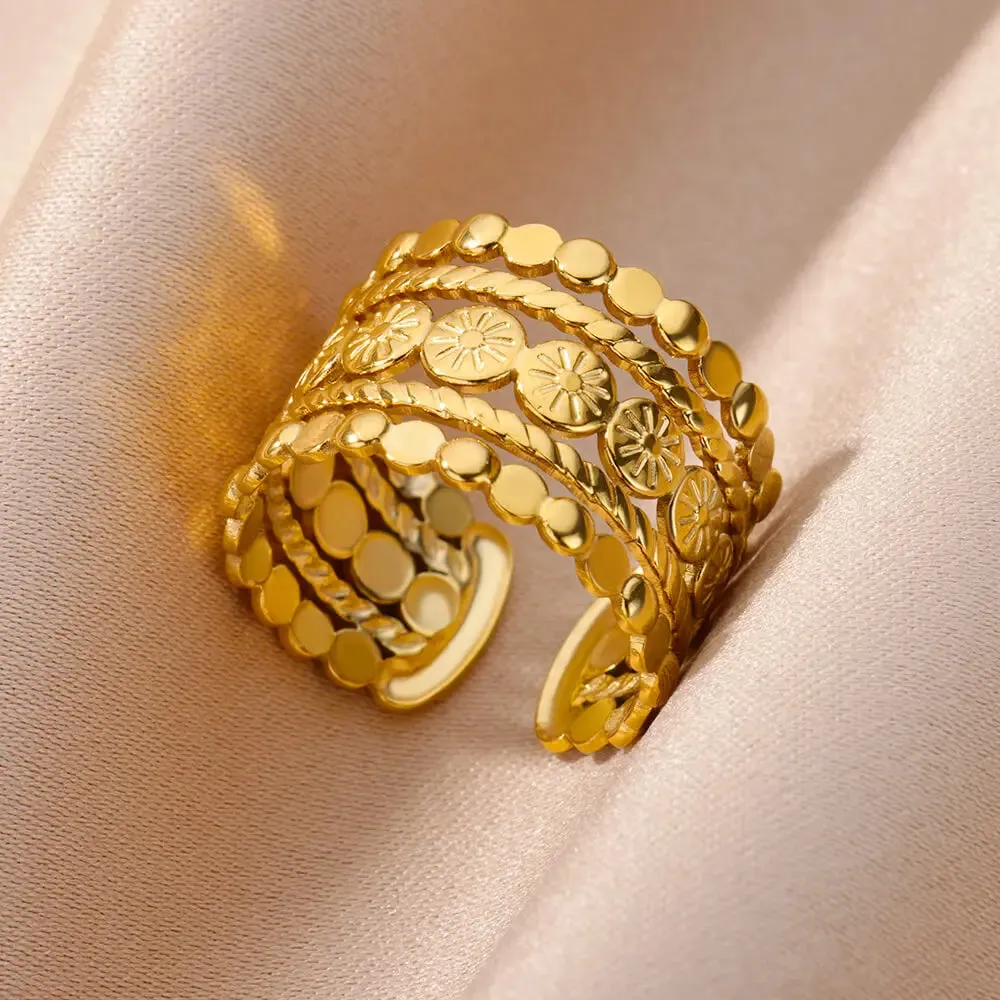 Stainless Steel Rings For Women Men Gold Color Open Gothic Geometric Ring Female Male Fashion Engagement Wedding Party Jewelry