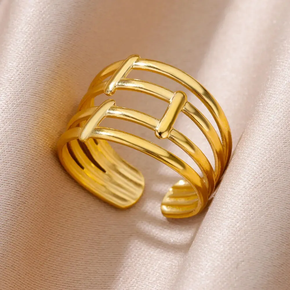 Stainless Steel Rings For Women Men Gold Color Open Gothic Geometric Ring Female Male Fashion Engagement Wedding Party Jewelry