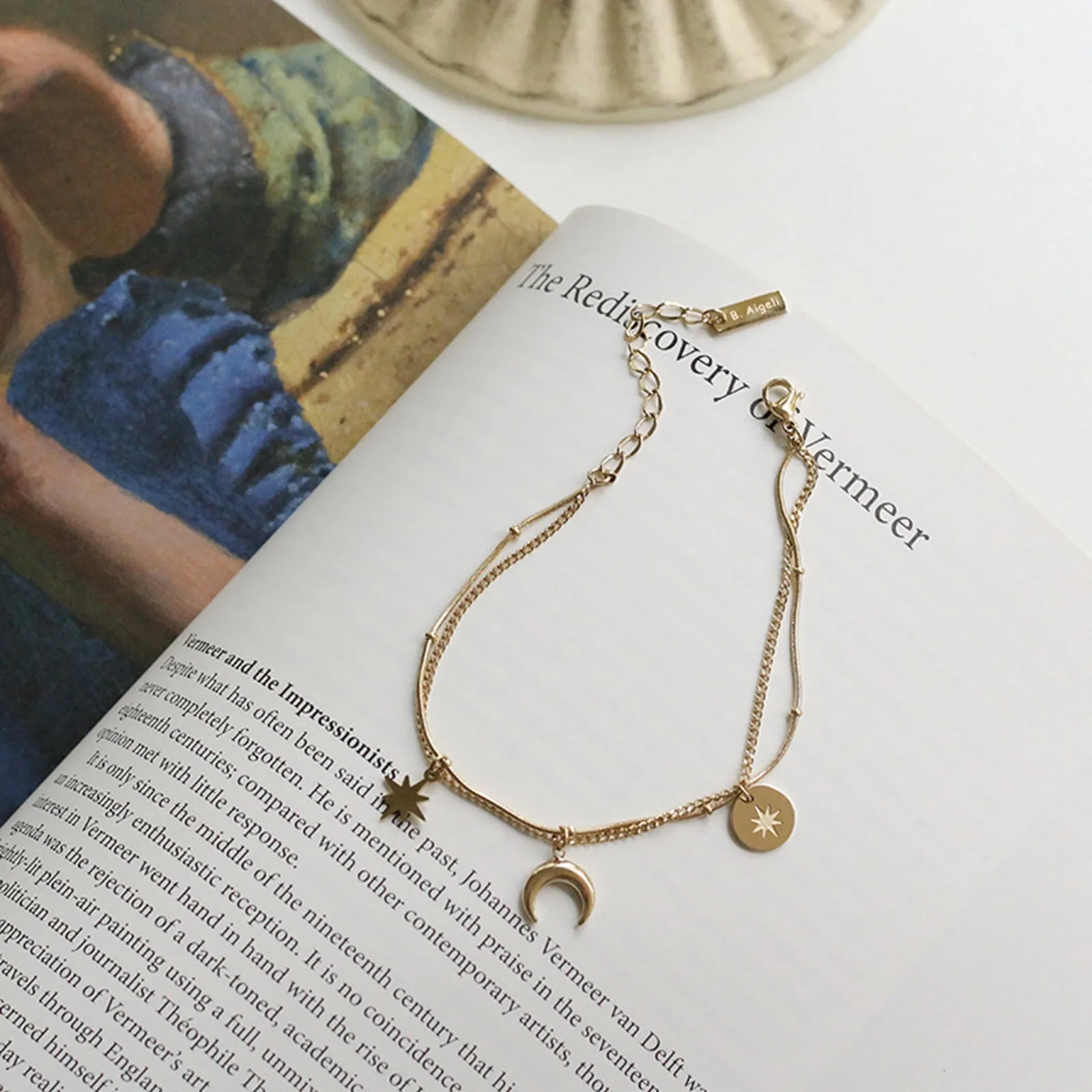 Star Moon Triple Chain Gold Layering Necklaces Bracelets