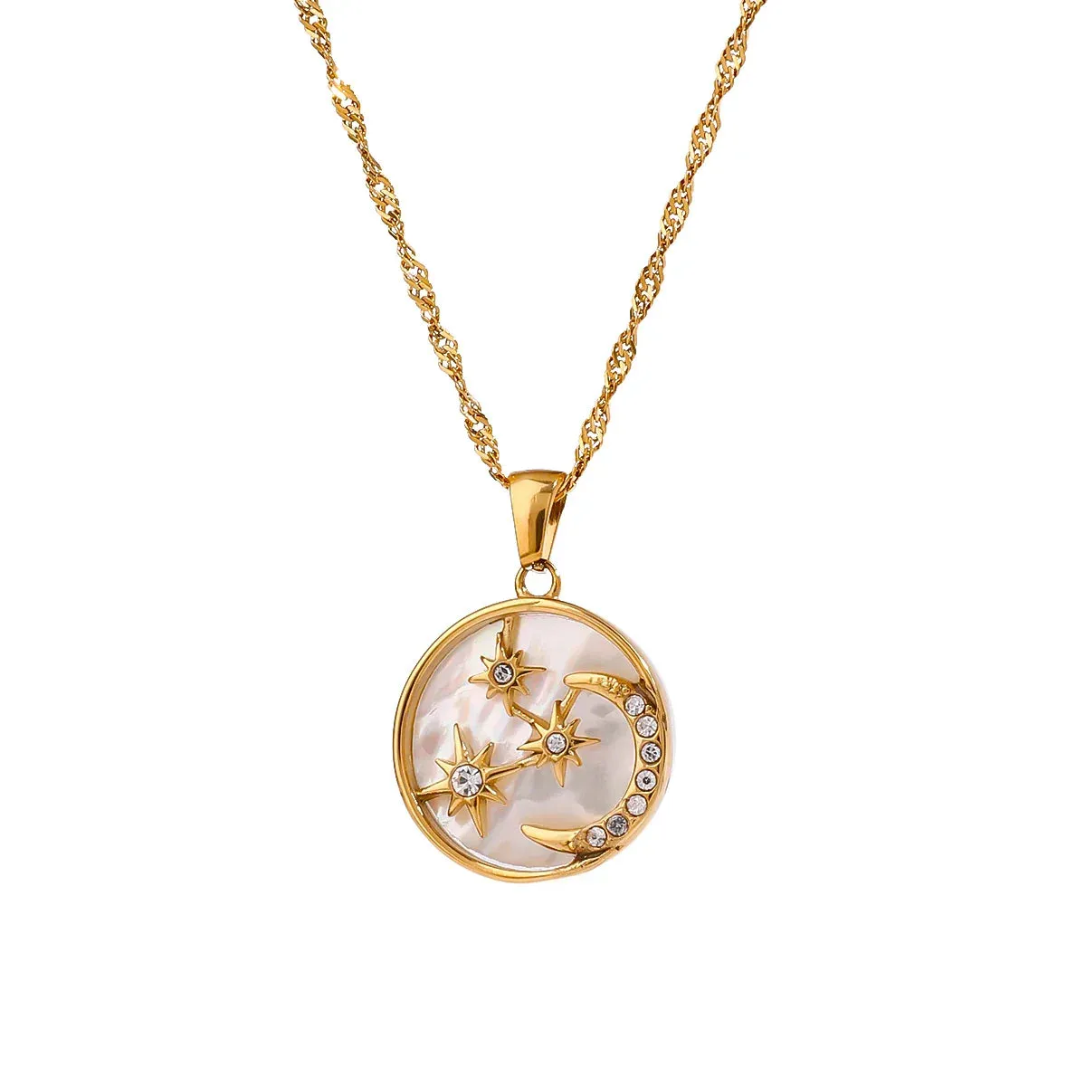Star Moon White Zircon Necklace