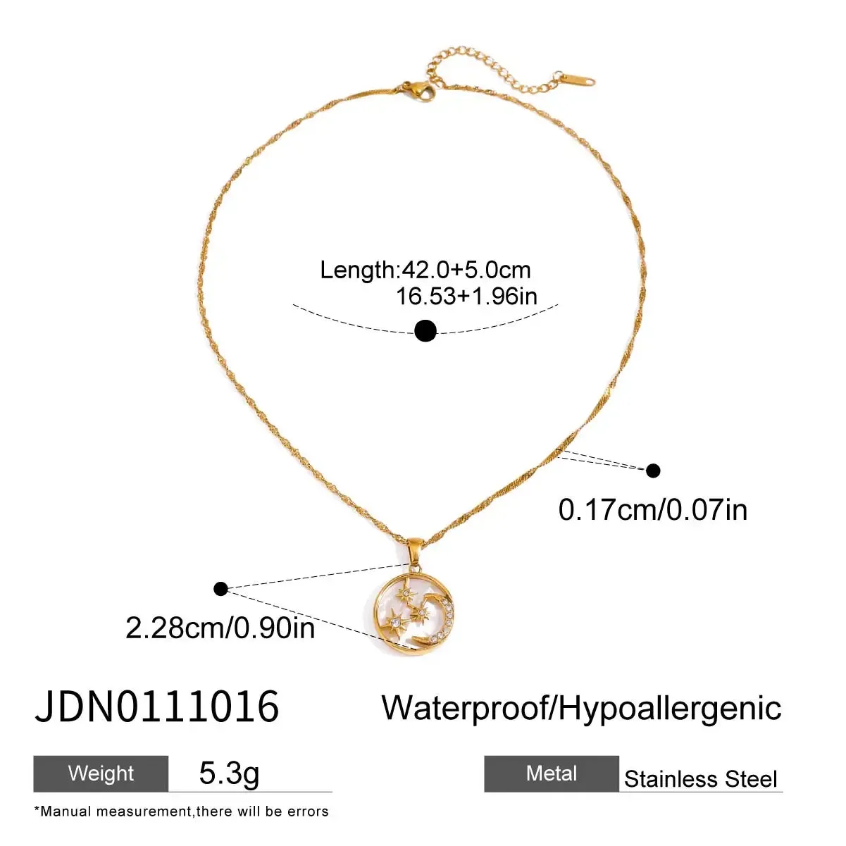 Star Moon White Zircon Necklace