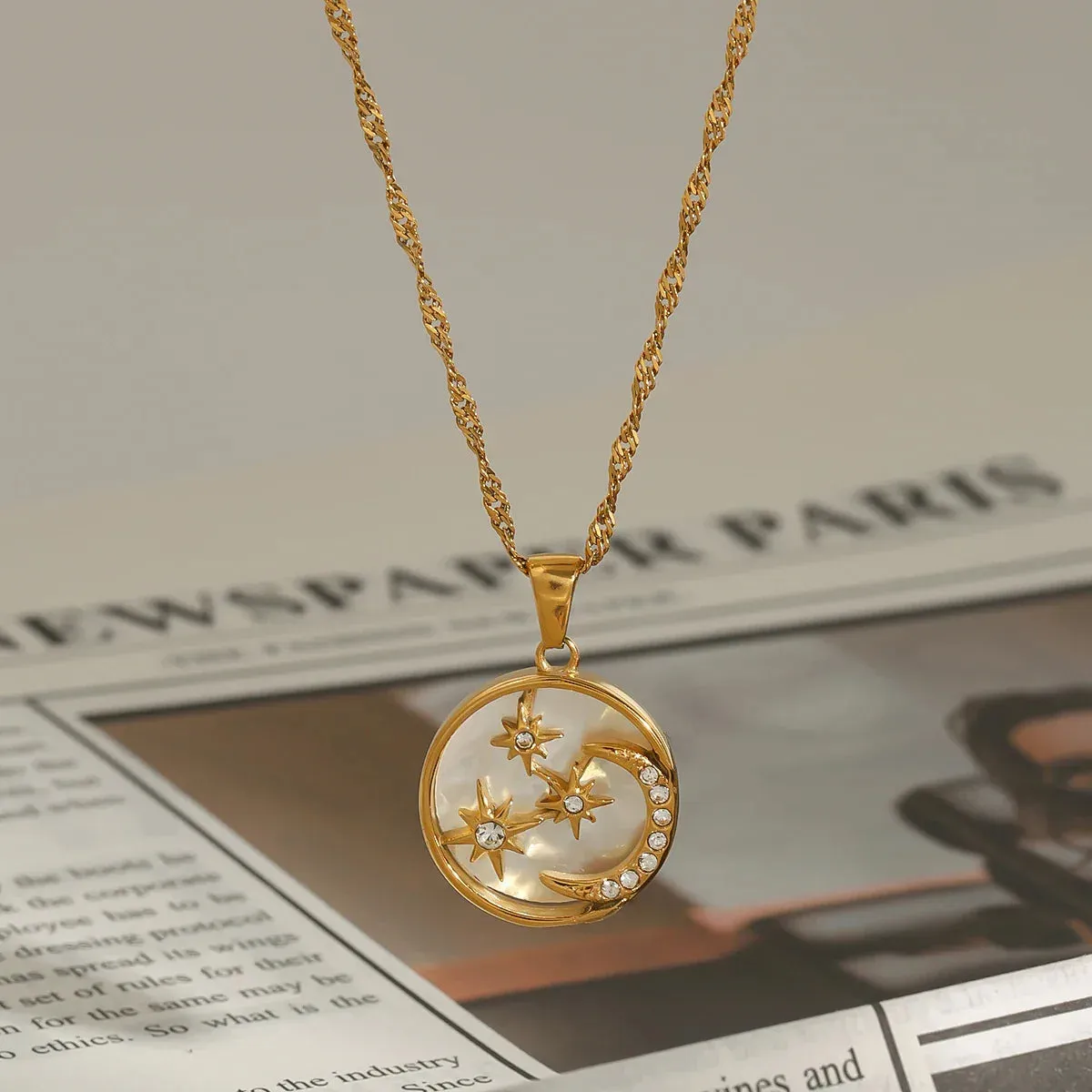 Star Moon White Zircon Necklace