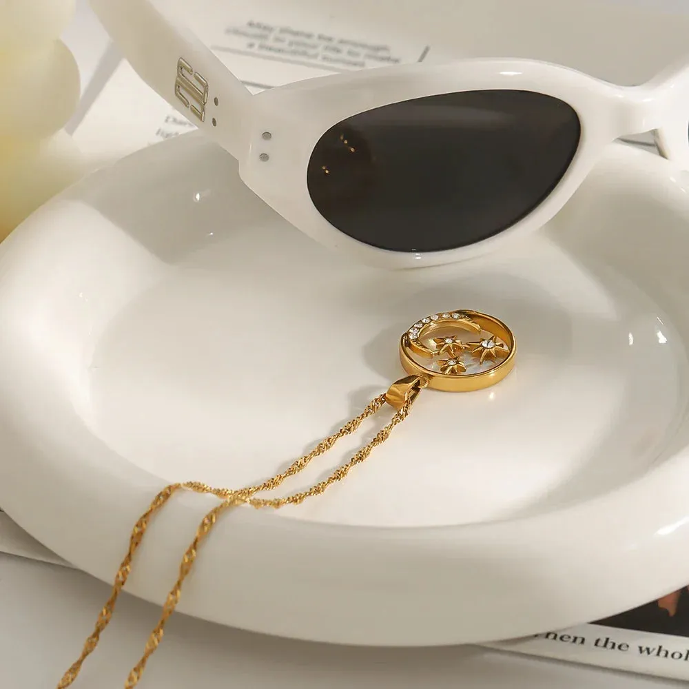 Star Moon White Zircon Necklace