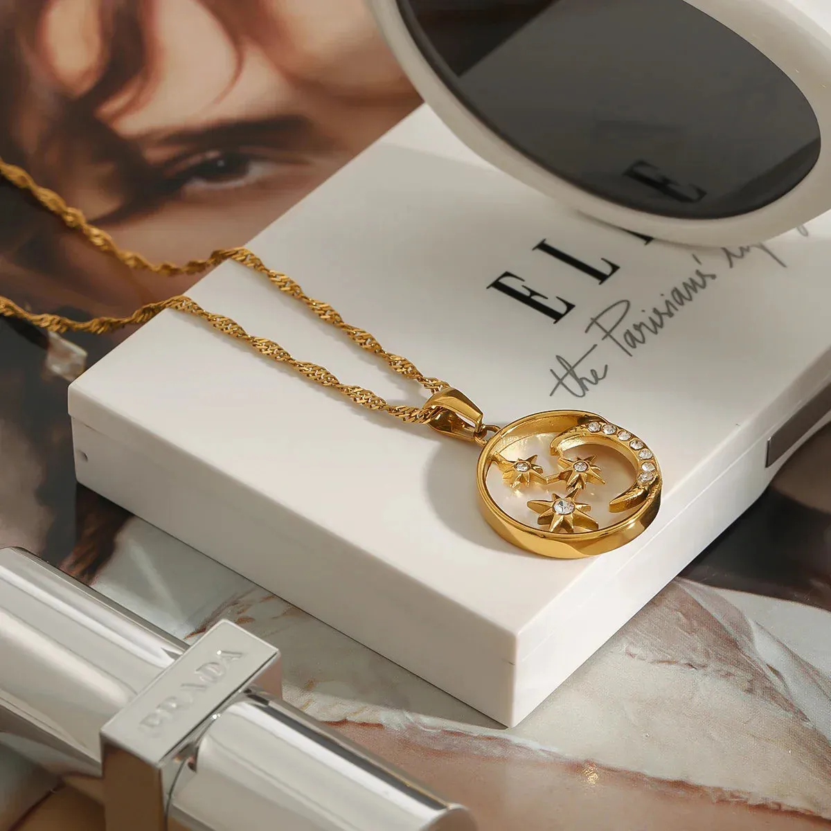 Star Moon White Zircon Necklace