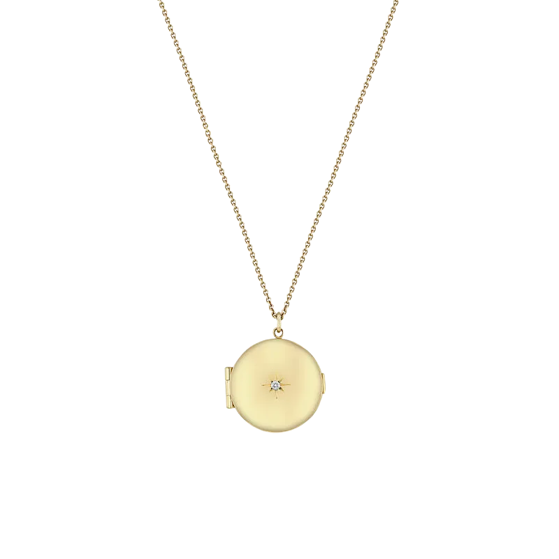 Star Set Diamond Round Locket in Yellow Gold