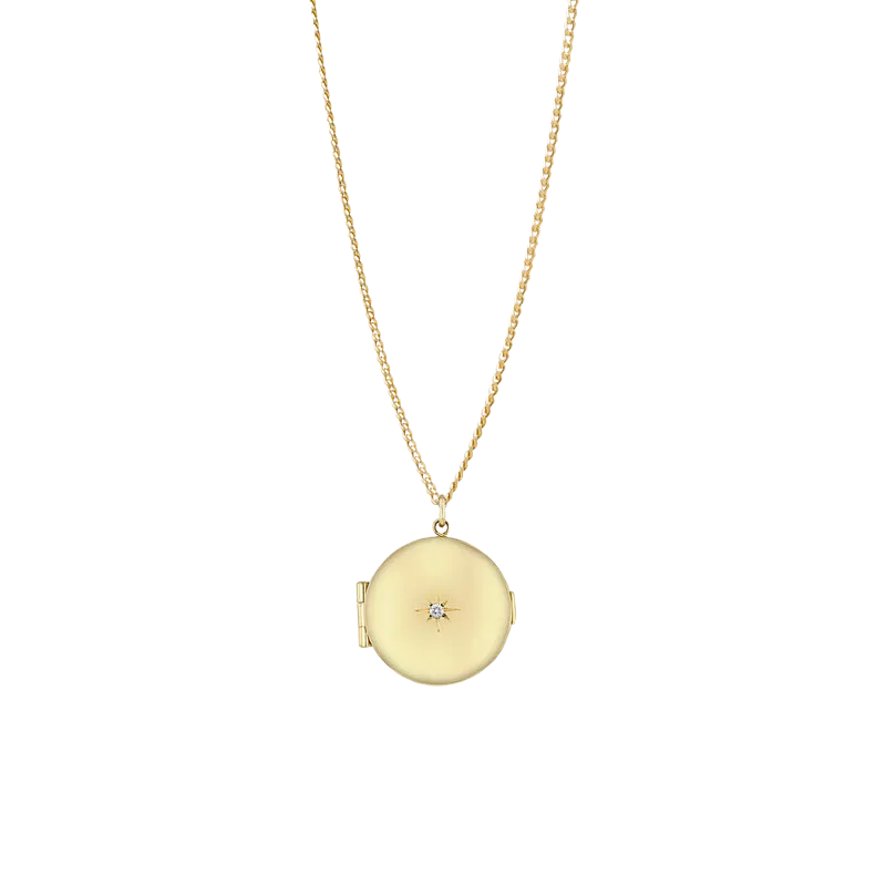 Star Set Diamond Round Locket in Yellow Gold