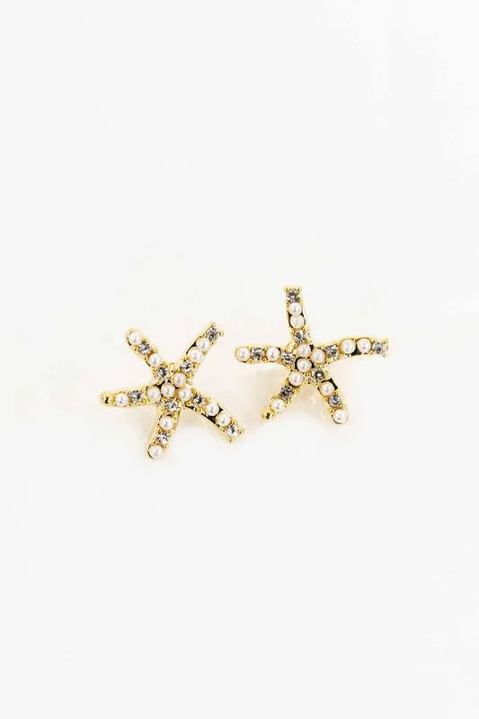 Starfish Stone and Pearl Earrings