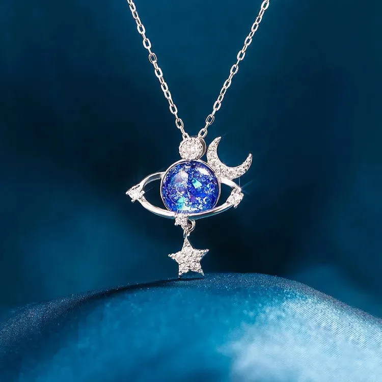 Starry Sky Inlaid Zircon Moon Star Necklace