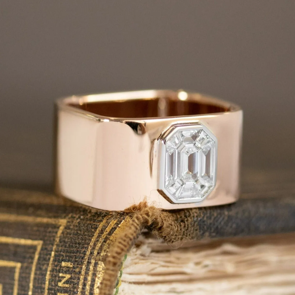 Step Cut Mosaic Geometric Band, Rose Gold