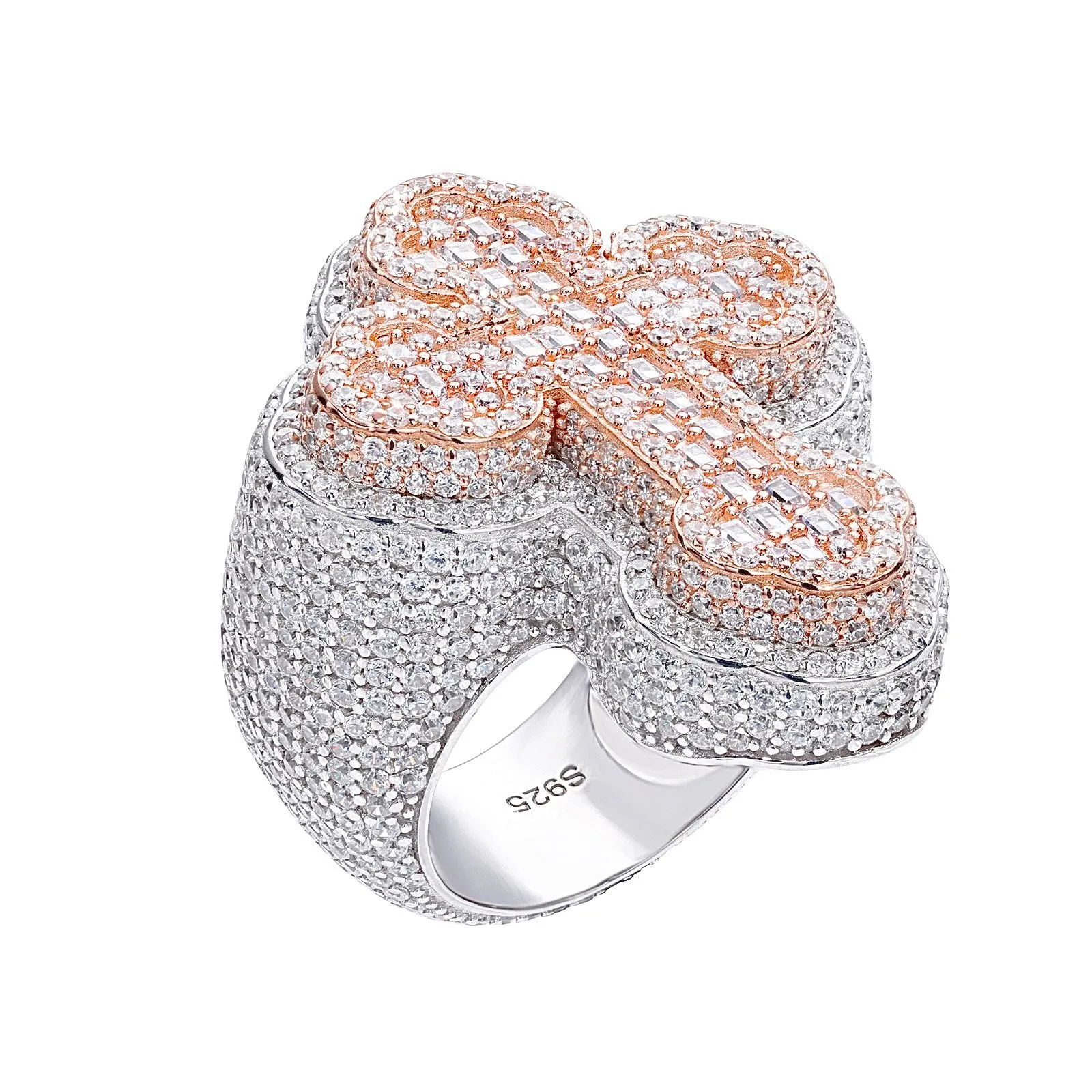 Sterling 925 Lab-Created Moissanite Two Tone Silver-Rose 3D Cross Ring M100059