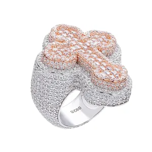 Sterling 925 Lab-Created Moissanite Two Tone Silver-Rose 3D Cross Ring M100059