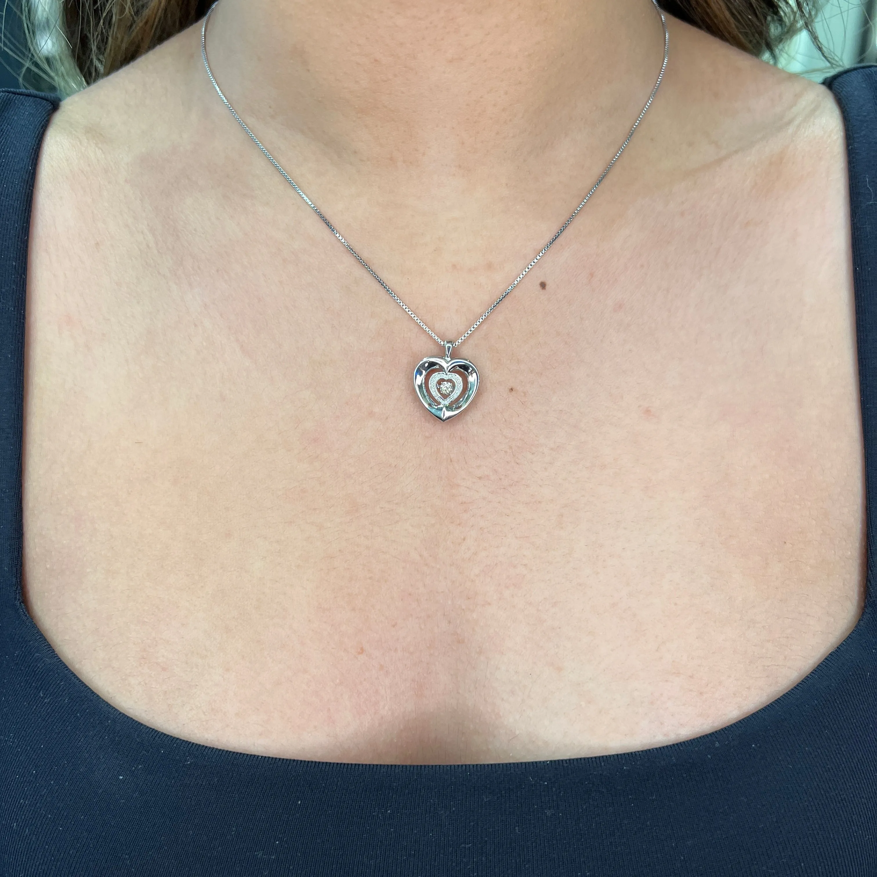 Sterling Silver (0.03ct) Dancing Diamond Heart Pendant