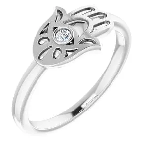 Sterling Silver .03 CTW Diamond Hamsa Ring