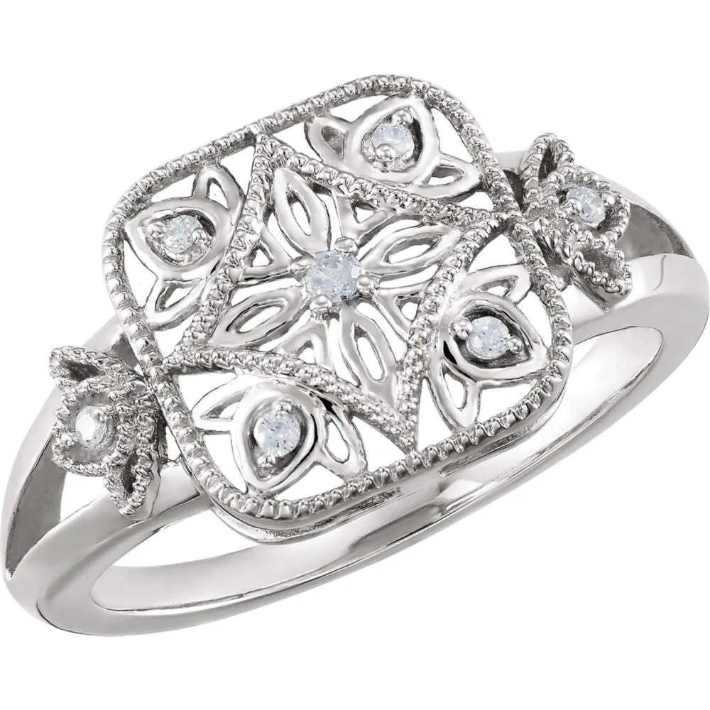 Sterling Silver .05 CTW Diamond Ring Size 7
