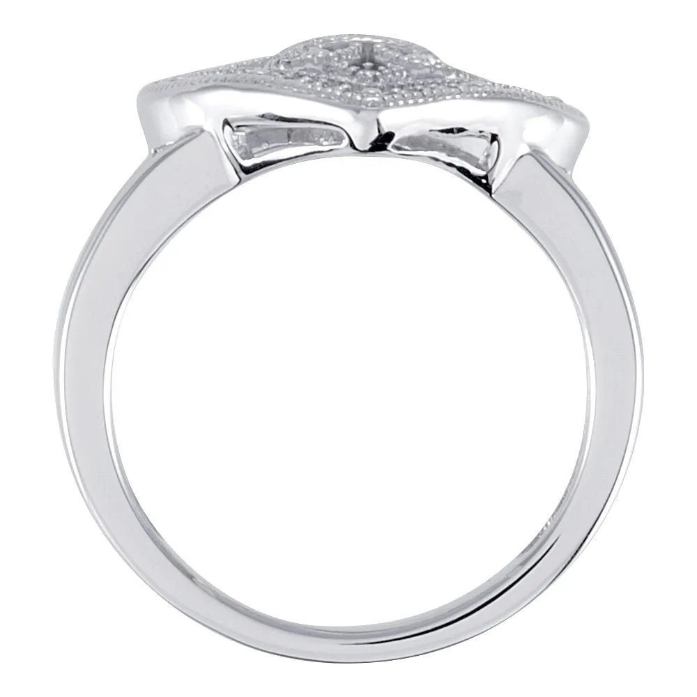 Sterling Silver .07 CTW Diamond Heart & Fleur-De-Lis Design Ring Size 7