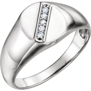 Sterling Silver .08 CTW Diamond 11x10 mm Oval Signet Ring