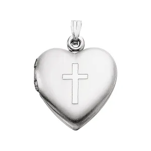 Sterling Silver 15.5x13mm Heart Locket with Cross