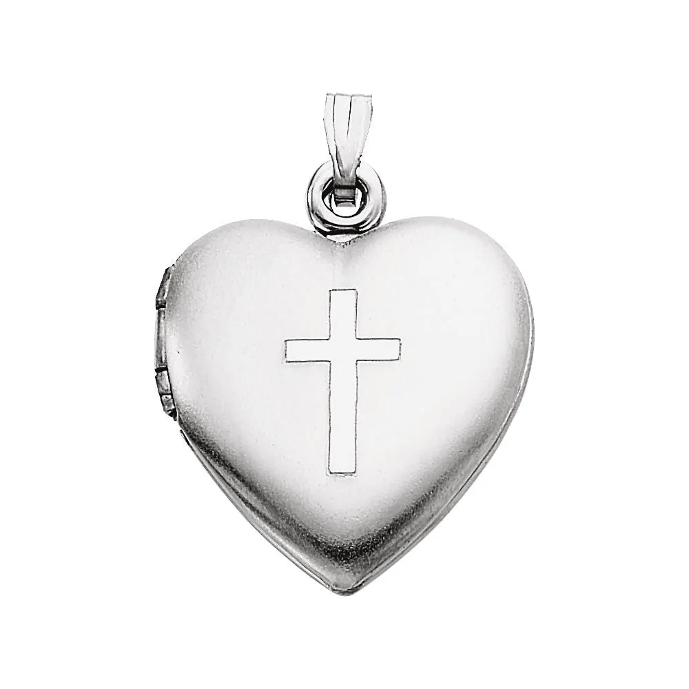 Sterling Silver 15.5x13mm Heart Locket with Cross
