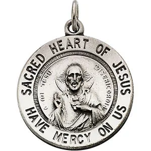 Sterling Silver 25mm Sacred Heart of Jesus 24" Necklace