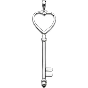 Sterling Silver 49x13mm Key & Heart Pendant