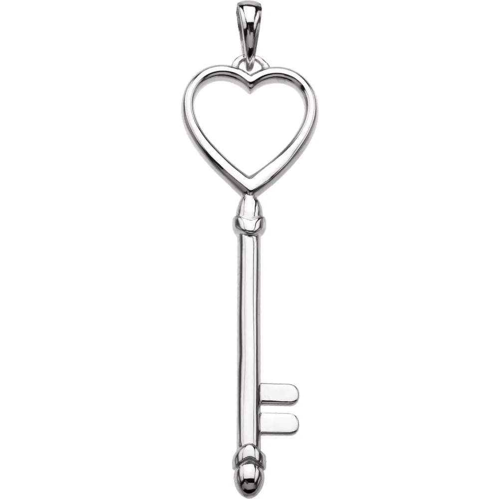 Sterling Silver 49x13mm Key & Heart Pendant