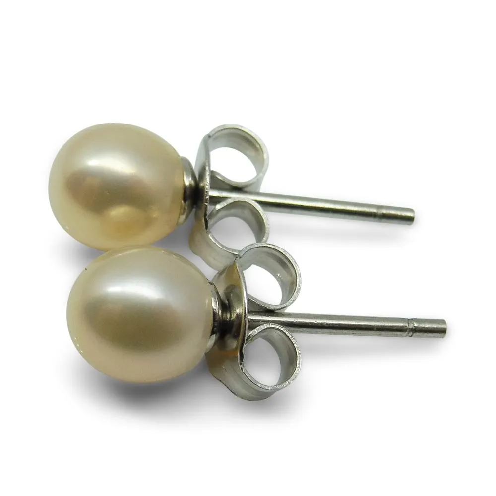 Sterling Silver 5mm Pair Natural Baby Pink Pearl Stud Earrings