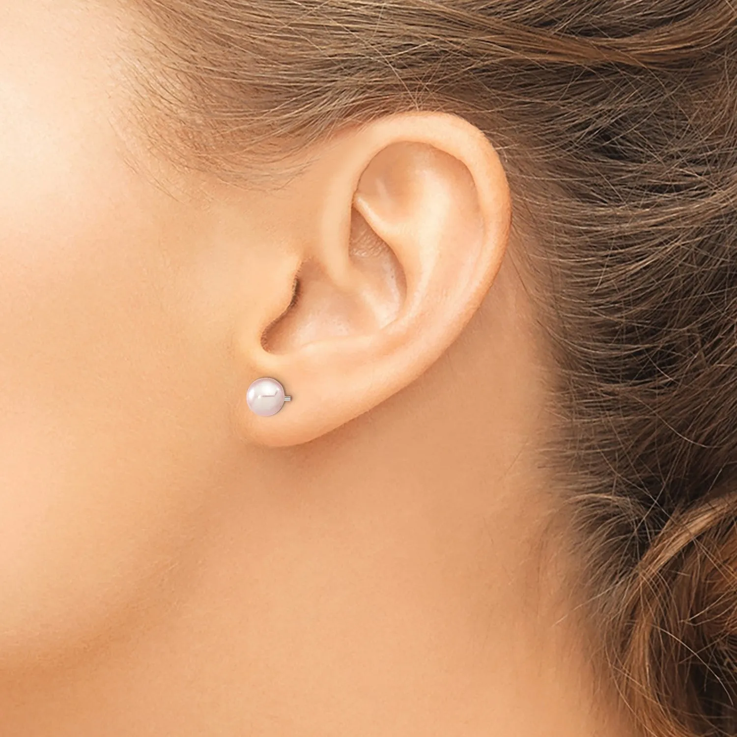 Sterling Silver 6X7MM Pearl Stud Earrings