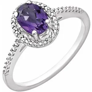 Sterling Silver Amethyst & .01 CTW Diamond Ring