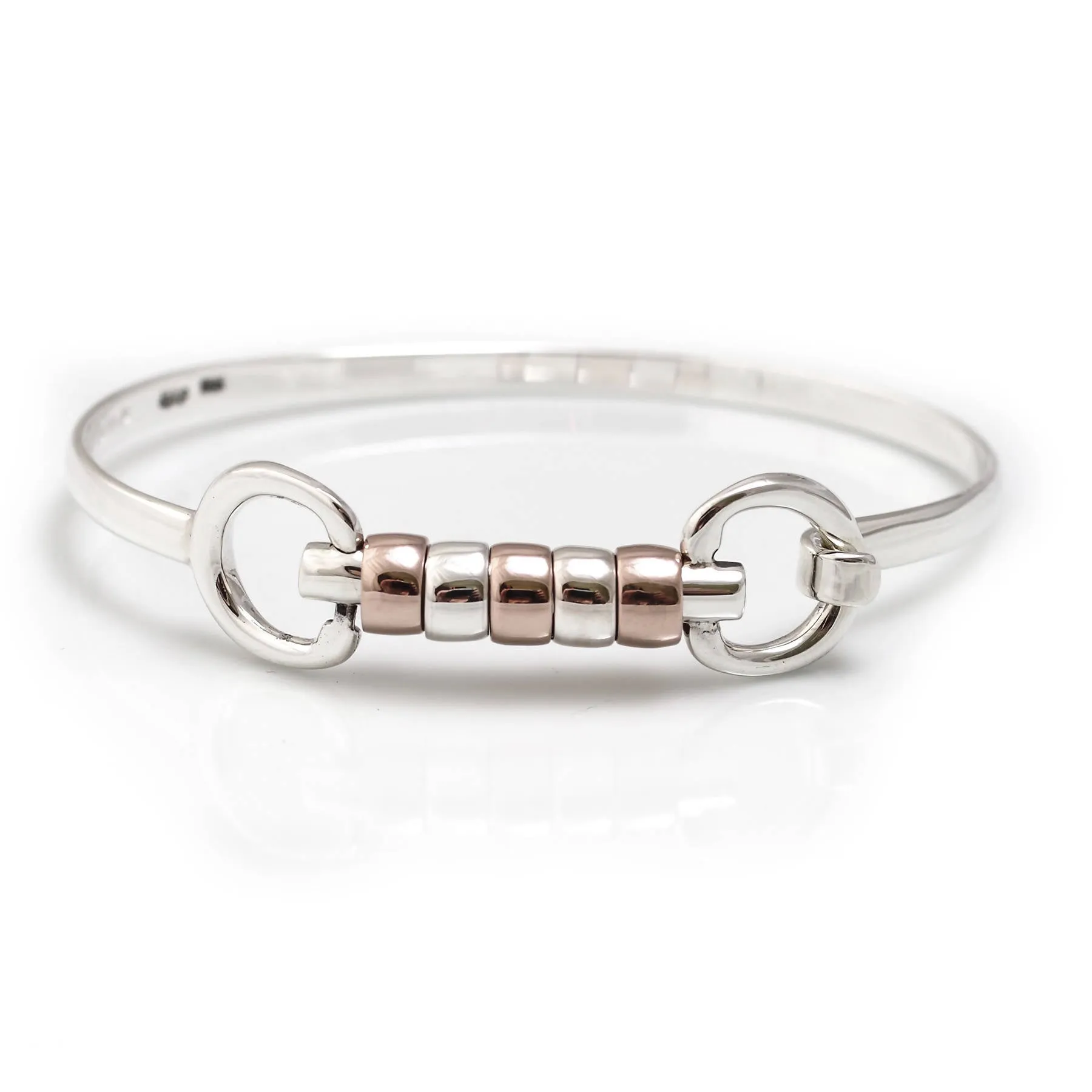 Sterling Silver & 18ct Rose Gold Plate Cherry Roller Snaffle Bangle