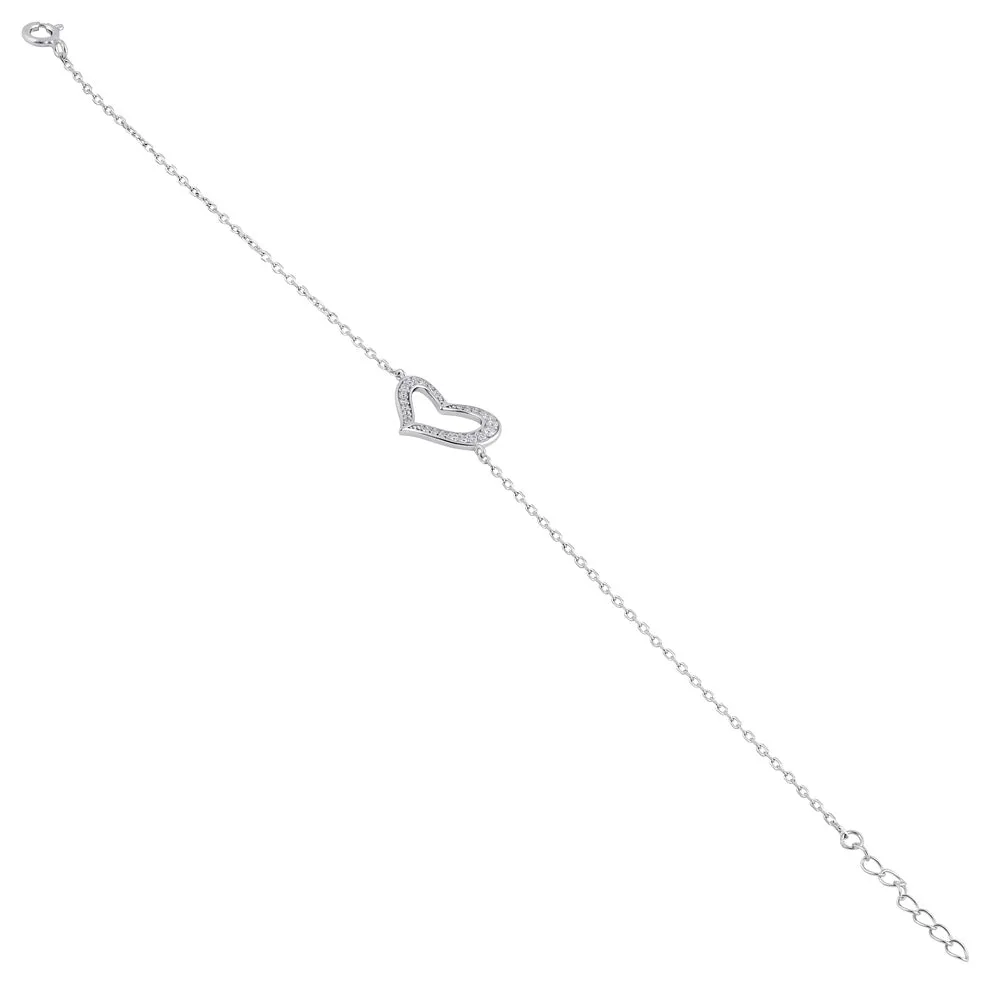 Sterling Silver Clear CZ Heart Bracelet