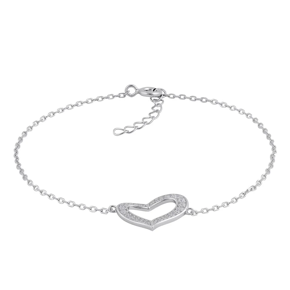 Sterling Silver Clear CZ Heart Bracelet