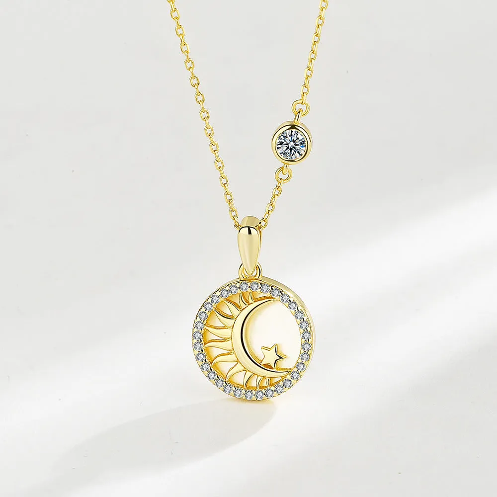 Sterling Silver Coin Necklace Filled Sun Moon Star Pendant Necklace