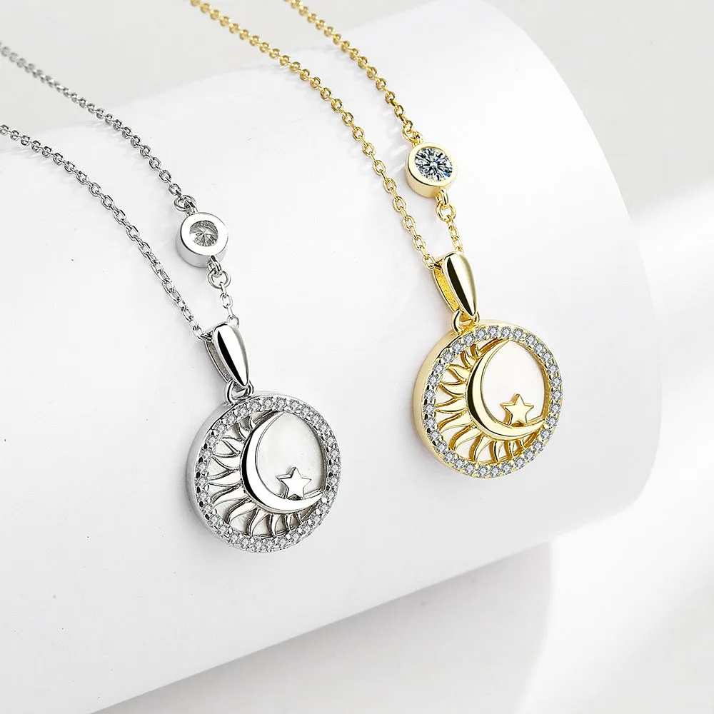 Sterling Silver Coin Necklace Filled Sun Moon Star Pendant Necklace