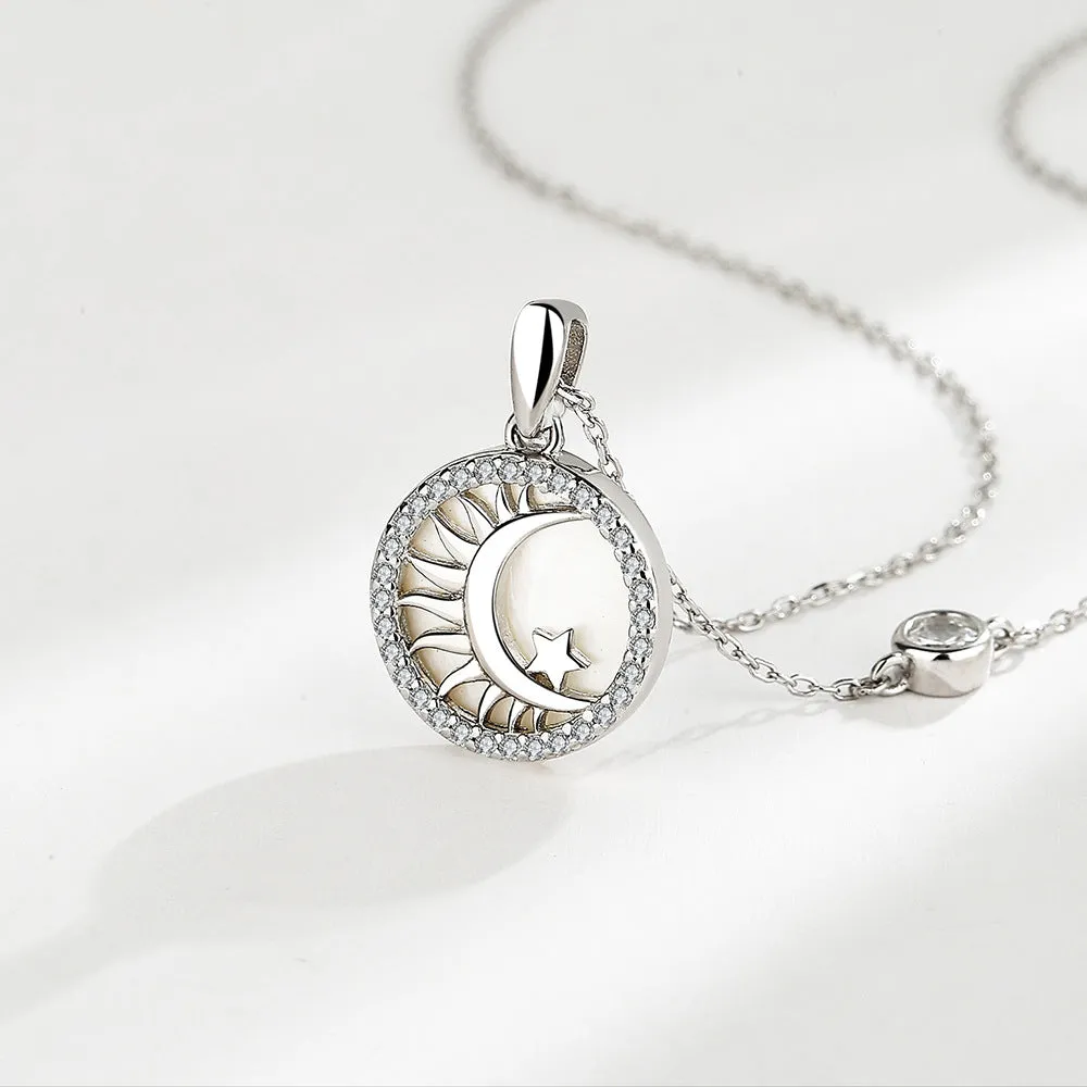 Sterling Silver Coin Necklace Filled Sun Moon Star Pendant Necklace
