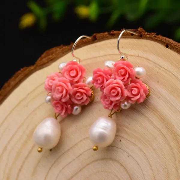 Sterling Silver Coral Pearl Studs