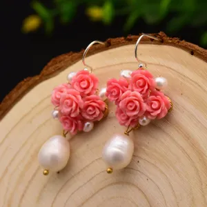 Sterling Silver Coral Pearl Studs